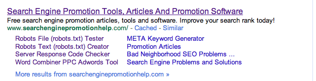 Google sitelinks for searchenginepromotionhelp.com